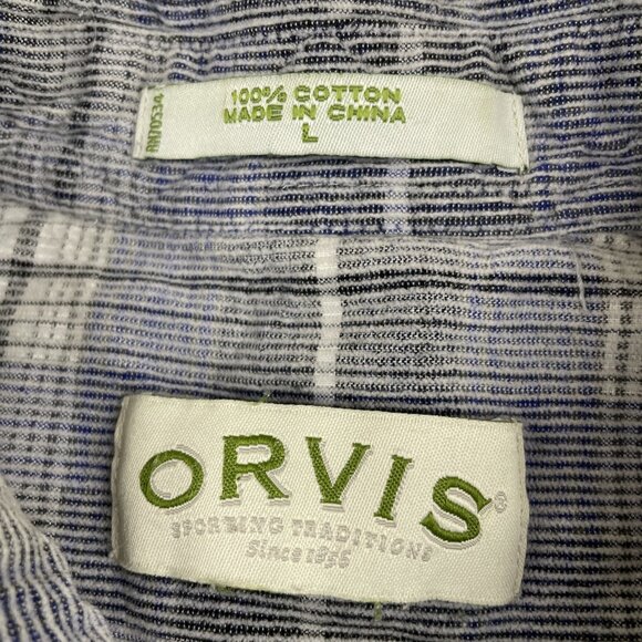 Orvis Button Down Corduroy Shirt Men’s L Blue Plaid Classic Cotton - Picture 6 of 10